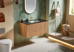 BARCELONA 42” NATURAL OAK BATHROOM VANITY (WHITE/BLACK COUNTERTOP)