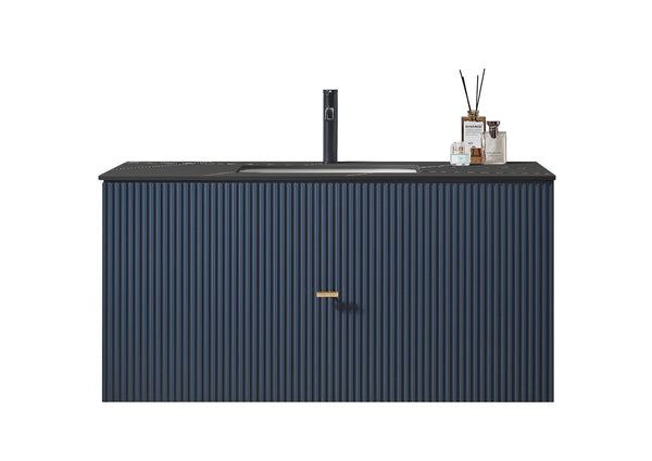 BARCELONA 42” DARK BLUE  BATHROOM VANITY (WHITE/BLACK COUNTERTOP)