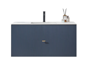 BARCELONA 42” DARK BLUE  BATHROOM VANITY (WHITE/BLACK COUNTERTOP)