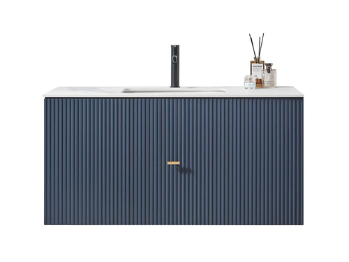 BARCELONA 42” DARK BLUE  BATHROOM VANITY (WHITE/BLACK COUNTERTOP)