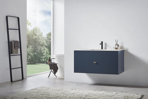 BARCELONA 42” DARK BLUE  BATHROOM VANITY (WHITE/BLACK COUNTERTOP)