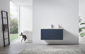 BARCELONA 42” DARK BLUE  BATHROOM VANITY (WHITE/BLACK COUNTERTOP)