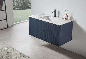 BARCELONA 42” DARK BLUE  BATHROOM VANITY (WHITE/BLACK COUNTERTOP)