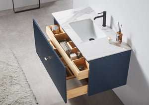 BARCELONA 42” DARK BLUE  BATHROOM VANITY (WHITE/BLACK COUNTERTOP)