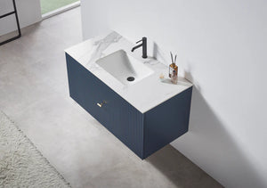 BARCELONA 42” DARK BLUE  BATHROOM VANITY (WHITE/BLACK COUNTERTOP)