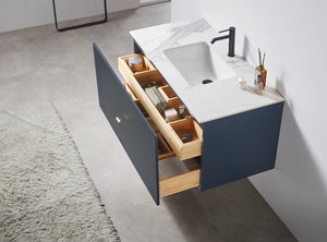 BARCELONA 42” DARK BLUE  BATHROOM VANITY (WHITE/BLACK COUNTERTOP)