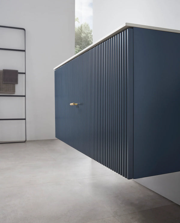 BARCELONA 42” DARK BLUE  BATHROOM VANITY (WHITE/BLACK COUNTERTOP)