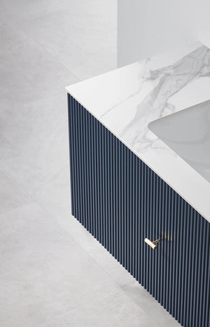 BARCELONA 42” DARK BLUE  BATHROOM VANITY (WHITE/BLACK COUNTERTOP)