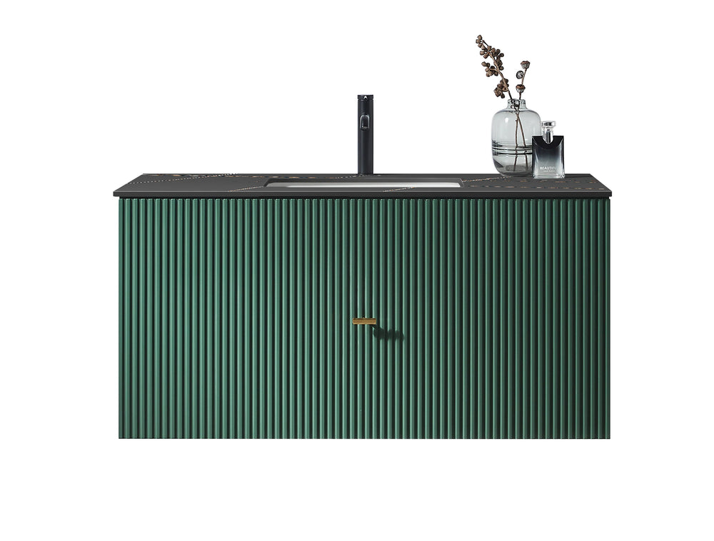 BARCELONA 42” FOREST GREEN BATHROOM VANITY (WHITE/BLACK COUNTERTOP)