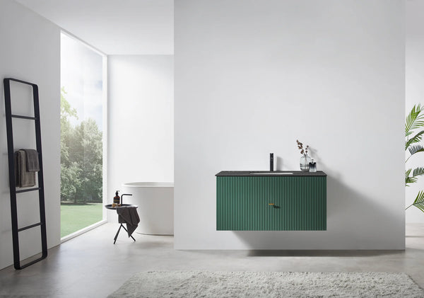 BARCELONA 42” FOREST GREEN BATHROOM VANITY (WHITE/BLACK COUNTERTOP)
