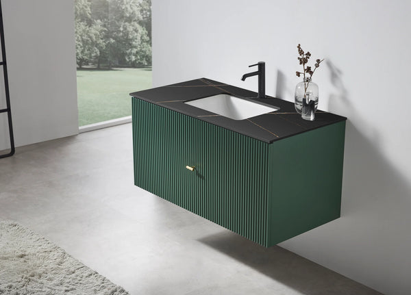 BARCELONA 60” FOREST GREEN BATHROOM VANITY (WHITE/BLACK COUNTERTOP)