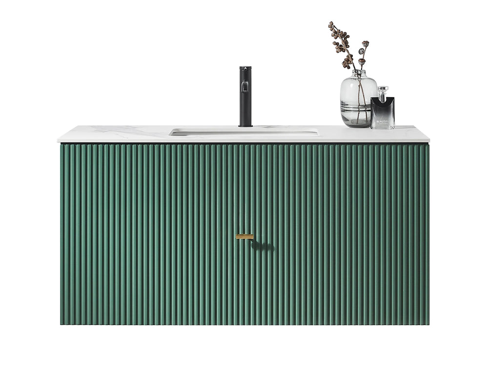 BARCELONA 60” FOREST GREEN BATHROOM VANITY (WHITE/BLACK COUNTERTOP)