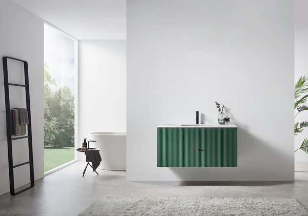 BARCELONA 42” FOREST GREEN BATHROOM VANITY (WHITE/BLACK COUNTERTOP)