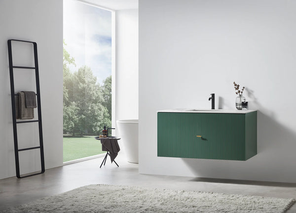 BARCELONA 42” FOREST GREEN BATHROOM VANITY (WHITE/BLACK COUNTERTOP)
