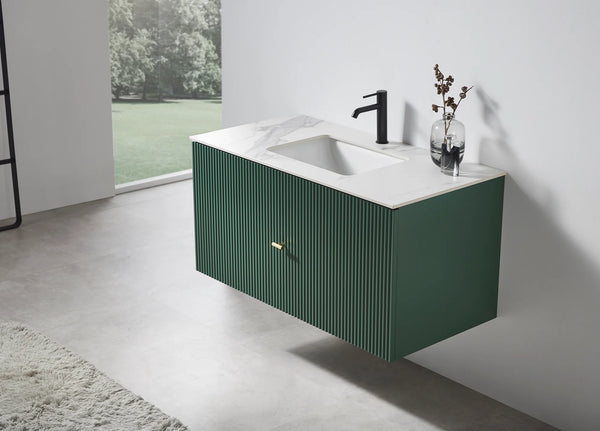 BARCELONA 60” FOREST GREEN BATHROOM VANITY (WHITE/BLACK COUNTERTOP)