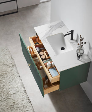 BARCELONA 60” FOREST GREEN BATHROOM VANITY (WHITE/BLACK COUNTERTOP)