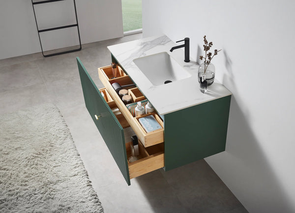 BARCELONA 42” FOREST GREEN BATHROOM VANITY (WHITE/BLACK COUNTERTOP)