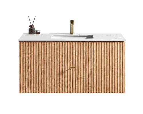 BARCELONA 42” NATURAL OAK BATHROOM VANITY (WHITE/BLACK COUNTERTOP)