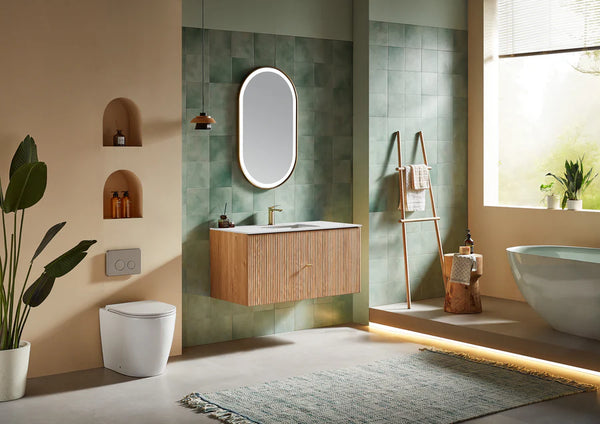 BARCELONA 42” NATURAL OAK BATHROOM VANITY (WHITE/BLACK COUNTERTOP)
