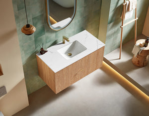BARCELONA 42” NATURAL OAK BATHROOM VANITY (WHITE/BLACK COUNTERTOP)