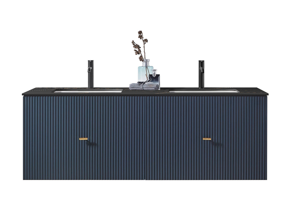 BARCELONA 60” DARK BLUE BATHROOM VANITY (WHITE/BLACK COUNTERTOP)