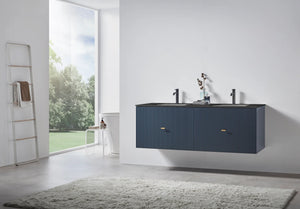 BARCELONA 60” DARK BLUE BATHROOM VANITY (WHITE/BLACK COUNTERTOP)