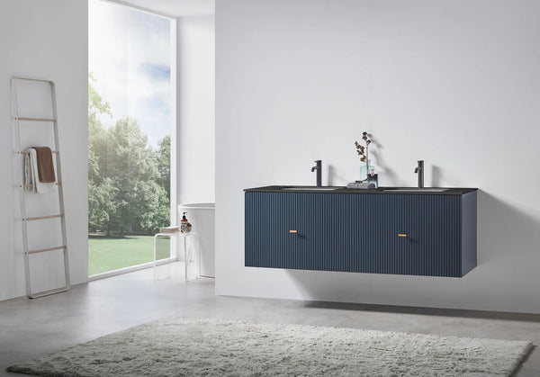 BARCELONA 60” DARK BLUE BATHROOM VANITY (WHITE/BLACK COUNTERTOP)