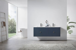 BARCELONA 60” DARK BLUE BATHROOM VANITY (WHITE/BLACK COUNTERTOP)
