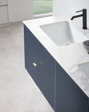 BARCELONA 60” DARK BLUE BATHROOM VANITY (WHITE/BLACK COUNTERTOP)