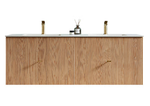 BARCELONA 60” NATURAL OAK BATHROOM VANITY (WHITE/BLACK COUNTERTOP)