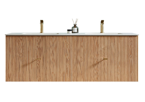 BARCELONA 60” NATURAL OAK BATHROOM VANITY (WHITE/BLACK COUNTERTOP)