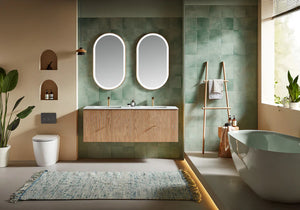 BARCELONA 60” NATURAL OAK BATHROOM VANITY (WHITE/BLACK COUNTERTOP)