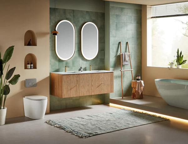 BARCELONA 60” NATURAL OAK BATHROOM VANITY (WHITE/BLACK COUNTERTOP)
