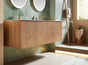 BARCELONA 60” NATURAL OAK BATHROOM VANITY (WHITE/BLACK COUNTERTOP)