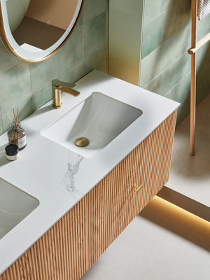 BARCELONA 60” NATURAL OAK BATHROOM VANITY (WHITE/BLACK COUNTERTOP)