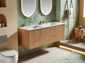 BARCELONA 60” NATURAL OAK BATHROOM VANITY (WHITE/BLACK COUNTERTOP)