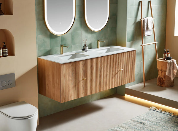 BARCELONA 60” NATURAL OAK BATHROOM VANITY (WHITE/BLACK COUNTERTOP)