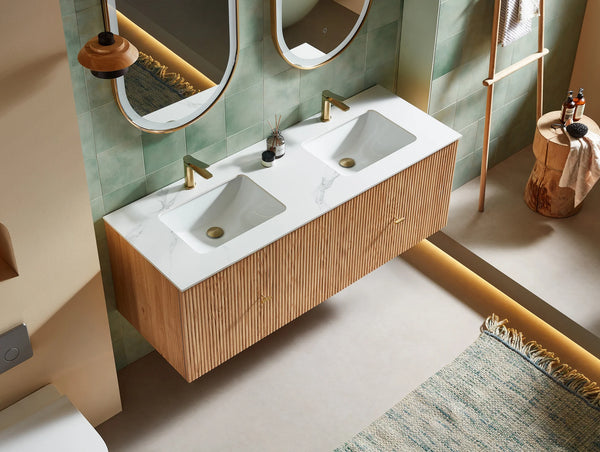 BARCELONA 60” NATURAL OAK BATHROOM VANITY (WHITE/BLACK COUNTERTOP)