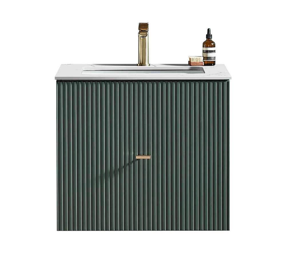 BARCELONA 24” FOREST GREEN BATHROOM VANITY ( WHITE/BLACK COUNTERTOP)
