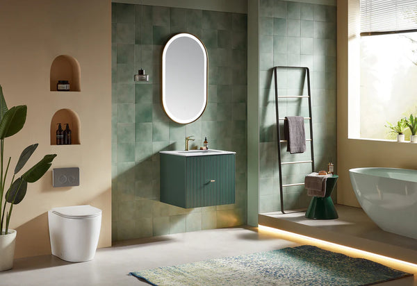 BARCELONA 24” FOREST GREEN BATHROOM VANITY ( WHITE/BLACK COUNTERTOP)