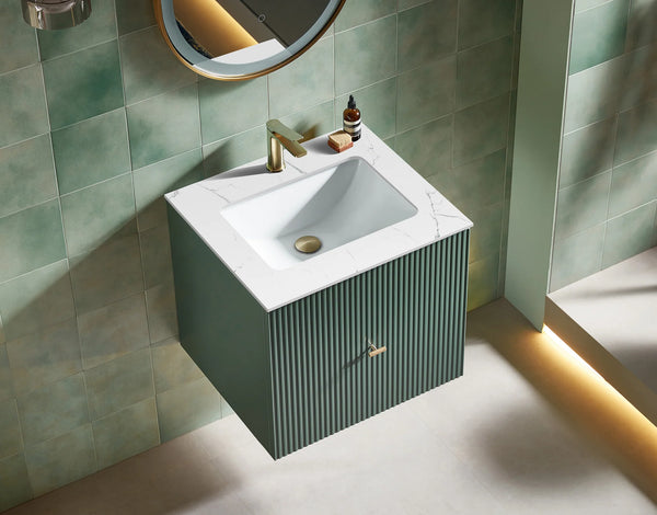 BARCELONA 24” FOREST GREEN BATHROOM VANITY ( WHITE/BLACK COUNTERTOP)