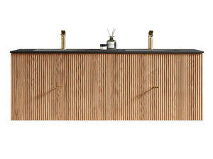 BARCELONA 60” NATURAL OAK BATHROOM VANITY (WHITE/BLACK COUNTERTOP)