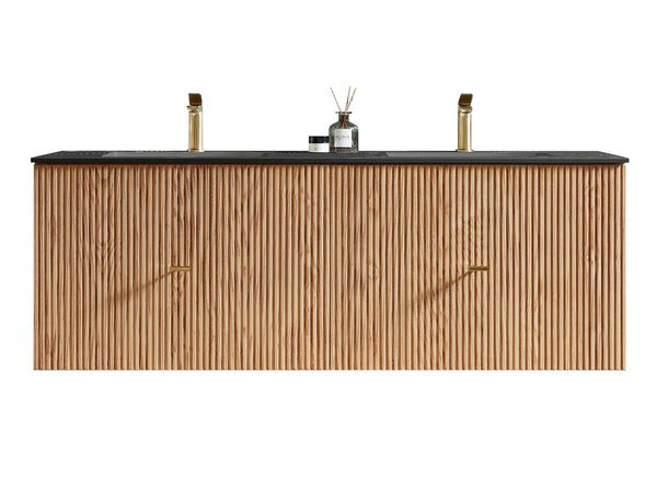 BARCELONA 60” NATURAL OAK BATHROOM VANITY (WHITE/BLACK COUNTERTOP)