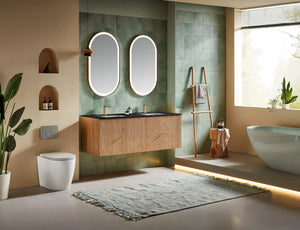 BARCELONA 60” NATURAL OAK BATHROOM VANITY (WHITE/BLACK COUNTERTOP)