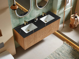 BARCELONA 60” NATURAL OAK BATHROOM VANITY (WHITE/BLACK COUNTERTOP)