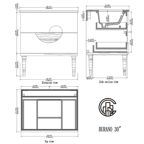 BURANO 30” BEIGE BATHROOM VANITY