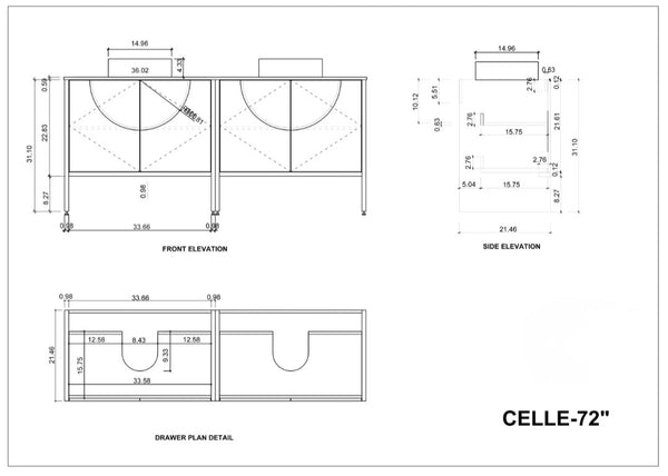 CELLE 72” DARK WALNUT BATHROOM VANITY