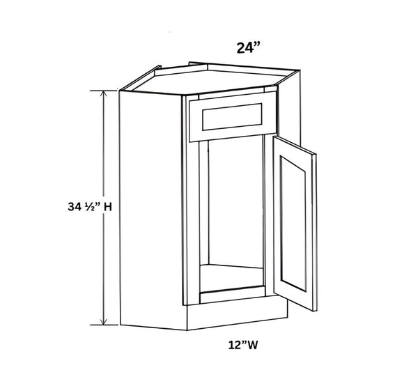 Slim Shaker Oak Corner Sink Base Cabinet with False Drawer