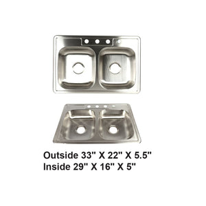 AD-D88ADA Drop-in Double Bowl 50/50 Stainless Steel ADA Sink