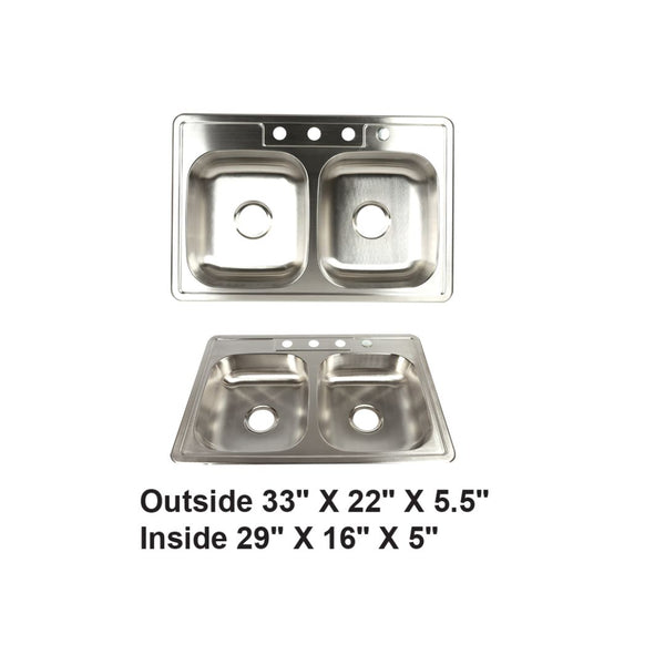 AD-D88ADA Drop-in Double Bowl 50/50 Stainless Steel ADA Sink